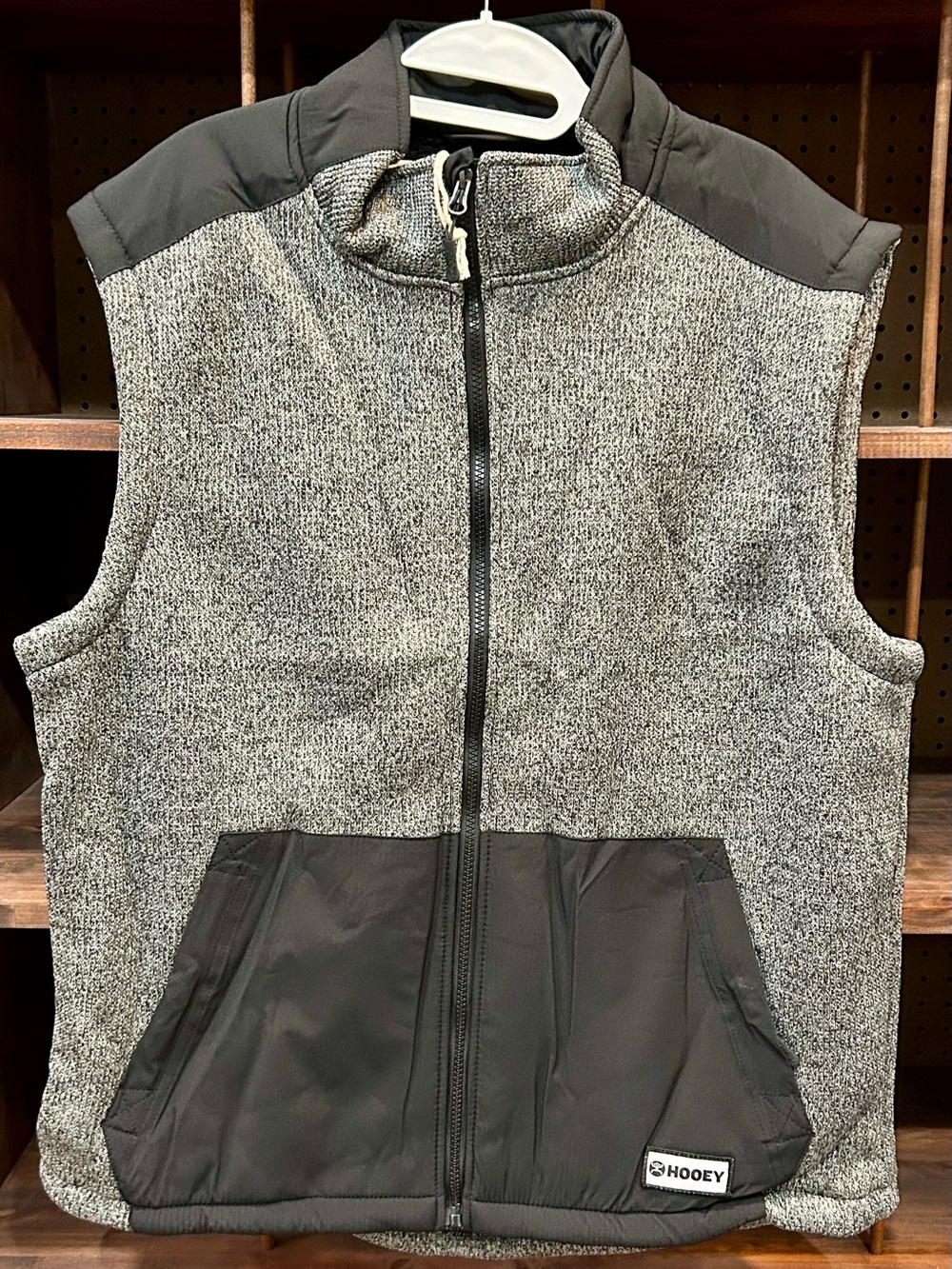 Hooey Grey Knit Zip-Up Vest with Black Trim Sz XL NWT